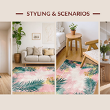 Ultra Soft Area Rug, Non Slip, Stain Resistant, Washable Area Rugs for Living Room, Bedroom, Sophisticated Tropical Medallion Style(Pink)