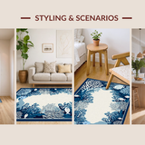 Ultra Soft Area Rug, Non Slip, Stain Resistant, Washable Area Rugs for Living Room, Bedroom, Elegant Coastal Compass Design(Blue)