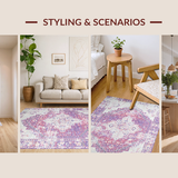 Ultra Soft Area Rug, Non Slip, Stain Resistant, Washable Area Rugs for Living Room, Bedroom, Rustic Ivory Trellis Aesthetic(Purple)