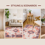 Ultra Soft Area Rug, Non Slip, Stain Resistant, Washable Area Rugs for Living Room, Bedroom, Elegant Antique Diamond Motif(Orange)