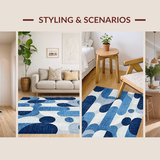 Ultra Soft Area Rug, Non Slip, Stain Resistant, Washable Area Rugs for Living Room, Bedroom, Coquette Ribbon Scallop Print Rug Featuring Artistic Bows and Chic Curves(Blue)
