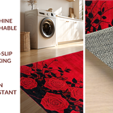 Ultra Soft Area Rug, Non Slip, Stain Resistant, Washable Area Rugs for Living Room, Bedroom, Vibrant Rustic Rose Motif(Red)