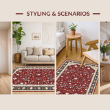 Ultra Soft Area Rug, Non Slip, Stain Resistant, Washable Area Rugs for Living Room, Bedroom, Whimsical Red Ivory Tiled Layout(Red)