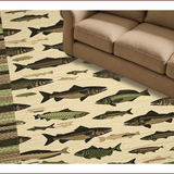 Ultra Soft Area Rug, Non Slip, Stain Resistant, Washable Area Rugs for Living Room, Bedroom, Rustic Wildlife Bass Print(Beige)