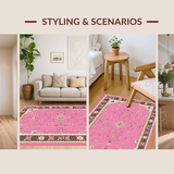 Ultra Soft Area Rug, Non Slip, Stain Resistant, Washable Area Rugs for Living Room, Bedroom, Unique Textured Medallion Style(Pink)