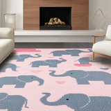 Ultra Soft Area Rug, Non Slip, Stain Resistant, Washable Area Rugs for Living Room, Bedroom, Rustic Vintage Elephant Graphic(Pink)