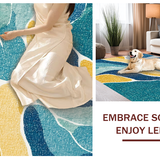 Ultra Soft Area Rug, Non Slip, Stain Resistant, Washable Area Rugs for Living Room, Bedroom, Funky Coastal Mosaic Rug Featuring Abstract Seashells and Surfboard Shapes(Blue)