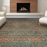 Ultra Soft Area Rug, Non Slip, Stain Resistant, Washable Area Rugs for Living Room, Bedroom, Vibrant Circular Tribal Aesthetic(Blue)