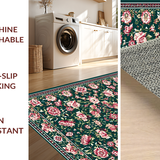 Ultra Soft Area Rug, Non Slip, Stain Resistant, Washable Area Rugs for Living Room, Bedroom, Ornate Oriental Floral Harmony(Green)