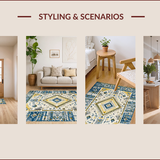 Ultra Soft Area Rug, Non Slip, Stain Resistant, Washable Area Rugs for Living Room, Bedroom, Contemporary Vibrant Tribal Motif(Blue)
