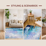Ultra Soft Area Rug, Non Slip, Stain Resistant, Washable Area Rugs for Living Room, Bedroom, Seaside Fantasy Rug with Whimsical Jellyfish and Oceanic Pebble Motifs(Blue)