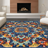 Ultra Soft Area Rug, Non Slip, Stain Resistant, Washable Area Rugs for Living Room, Bedroom, Rustic Textured Circular Design(Blue)