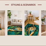 Ultra Soft Area Rug, Non Slip, Stain Resistant, Washable Area Rugs for Living Room, Bedroom, Elegant Green Floral Ethnic Style(Orange)