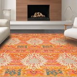 Ultra Soft Area Rug, Non Slip, Stain Resistant, Washable Area Rugs for Living Room, Bedroom, Eclectic Ogee Pattern with Warm Hues(Orange)