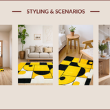 Ultra Soft Area Rug, Non Slip, Stain Resistant, Washable Area Rugs for Living Room, Bedroom, Contemporary Yellow Geometric Fusion(Yellow)
