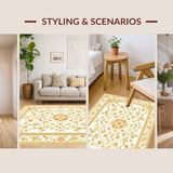 Ultra Soft Area Rug, Non Slip, Stain Resistant, Washable Area Rugs for Living Room, Bedroom, Rustic Ogee Patterned Aesthetic(Beige)