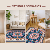 Ultra Soft Area Rug, Non Slip, Stain Resistant, Washable Area Rugs for Living Room, Bedroom, Eclectic Vintage Floral Medallion(Blue)