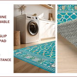 Ultra Soft Area Rug, Non Slip, Stain Resistant, Washable Area Rugs for Living Room, Bedroom, Elegant Teal Geometric Motif(Blue)
