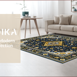 Ultra Soft Area Rug, Non Slip, Stain Resistant, Washable Area Rugs for Living Room, Bedroom, Elegant Gilded Geometric Embroidery(Blue)