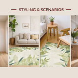 Ultra Soft Area Rug, Non Slip, Stain Resistant, Washable Area Rugs for Living Room, Bedroom, Sage Green Tropical Aesthetic(Beige)
