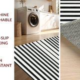 Ultra Soft Area Rug, Non Slip, Stain Resistant, Washable Area Rugs for Living Room, Bedroom, Monochrome Striped Layered Accent Rug with Non-Slip Absorbent Design(Black)