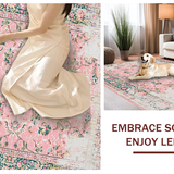 Ultra Soft Area Rug, Non Slip, Stain Resistant, Washable Area Rugs for Living Room, Bedroom, Chic Blush Floral Motif(Pink)