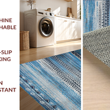 Ultra Soft Area Rug, Non Slip, Stain Resistant, Washable Area Rugs for Living Room, Bedroom, Vibrant Low Pile Geometric Aesthetic(Blue)