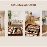 Ultra Soft Area Rug, Non Slip, Stain Resistant, Washable Area Rugs for Living Room, Bedroom, Rustic Earthy Bear Motif(Red)