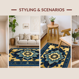 Ultra Soft Area Rug, Non Slip, Stain Resistant, Washable Area Rugs for Living Room, Bedroom, Trendy Distressed Flower Artwork(Gold)