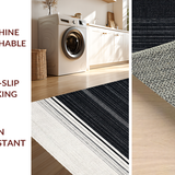 Ultra Soft Area Rug, Non Slip, Stain Resistant, Washable Area Rugs for Living Room, Bedroom, Classic Dual-Tone Linear Pattern Indoor Outdoor Washable Floor Covering(Black)