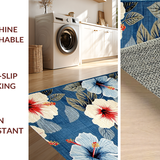 Ultra Soft Area Rug, Non Slip, Stain Resistant, Washable Area Rugs for Living Room, Bedroom, Chic Blue-Red Botanical Pattern(Blue)