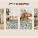 Ultra Soft Area Rug, Non Slip, Stain Resistant, Washable Area Rugs for Living Room, Bedroom, Rustic Light Green Patterned Design(Beige)