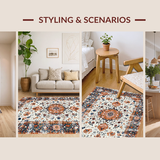 Ultra Soft Area Rug, Non Slip, Stain Resistant, Washable Area Rugs for Living Room, Bedroom, Elegant Layered Floral Design Style(Orange)