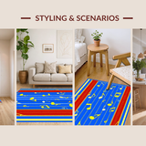 Ultra Soft Area Rug, Non Slip, Stain Resistant, Washable Area Rugs for Living Room, Bedroom, Elementary Rainbow Melody Style(Blue)