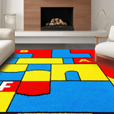 Ultra Soft Area Rug, Non Slip, Stain Resistant, Washable Area Rugs for Living Room, Bedroom, Colorful Learning Mosaic Theme(Blue)