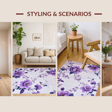 Ultra Soft Area Rug, Non Slip, Stain Resistant, Washable Area Rugs for Living Room, Bedroom, Feminine Round Floral Charm(Purple)