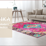 Ultra Soft Area Rug, Non Slip, Stain Resistant, Washable Area Rugs for Living Room, Bedroom, Chic Multicolor Medallion Aesthetic(Pink)