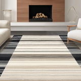 Ultra Soft Area Rug, Non Slip, Stain Resistant, Washable Area Rugs for Living Room, Bedroom, Rustic Warm Toned Linear Design(Beige)