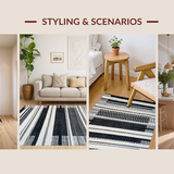 Ultra Soft Area Rug, Non Slip, Stain Resistant, Washable Area Rugs for Living Room, Bedroom, Layered Contrast Stripe Rug Featuring Dynamic Black and White Band Patterns(Black)