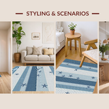 Ultra Soft Area Rug, Non Slip, Stain Resistant, Washable Area Rugs for Living Room, Bedroom, Contemporary Blue Nautical Motif(Blue)