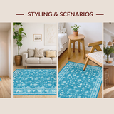 Ultra Soft Area Rug, Non Slip, Stain Resistant, Washable Area Rugs for Living Room, Bedroom, Graceful Bow Tie Rug Coquette Style Wave Edge Aesthetic Preppy Home Accent(Blue)