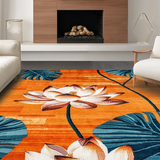 Ultra Soft Area Rug, Non Slip, Stain Resistant, Washable Area Rugs for Living Room, Bedroom, Rustic Earthy Lotus Print(Orange)