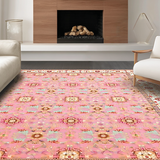 Ultra Soft Area Rug, Non Slip, Stain Resistant, Washable Area Rugs for Living Room, Bedroom, Rustic Creamy Beige Lattice Arrangement(Pink)