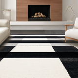 Ultra Soft Area Rug, Non Slip, Stain Resistant, Washable Area Rugs for Living Room, Bedroom, Elegant Striped Rug With Symmetrical Black And White Banding Pattern(Black)
