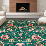 Deep Emerald Distressed Floral Motif(Green)