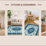 Ultra Soft Area Rug, Non Slip, Stain Resistant, Washable Area Rugs for Living Room, Bedroom, Retro Medallion Floral Bedroom Washable Area Rug(Blue)