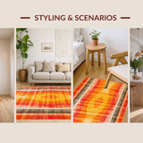 Ultra Soft Area Rug, Non Slip, Stain Resistant, Washable Area Rugs for Living Room, Bedroom, Rustic Textured Organic Lines(Orange)