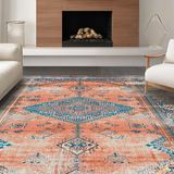 Ultra Soft Area Rug, Non Slip, Stain Resistant, Washable Area Rugs for Living Room, Bedroom, Sophisticated Lattice Style in Soft Tones(Orange)