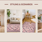 Ultra Soft Area Rug, Non Slip, Stain Resistant, Washable Area Rugs for Living Room, Bedroom, Sophisticated Navy Tiled Arrangement(Pink)