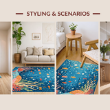 Ultra Soft Area Rug, Non Slip, Stain Resistant, Washable Area Rugs for Living Room, Bedroom, Playroom Education Ocean Animal ABC Number Shape Area Rug(Blue)